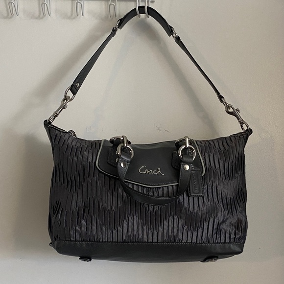 Coach Gray and silver Textured Shoulder Bag